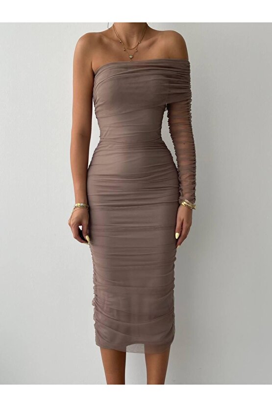 Polack Tek Omuz Tül Elbise