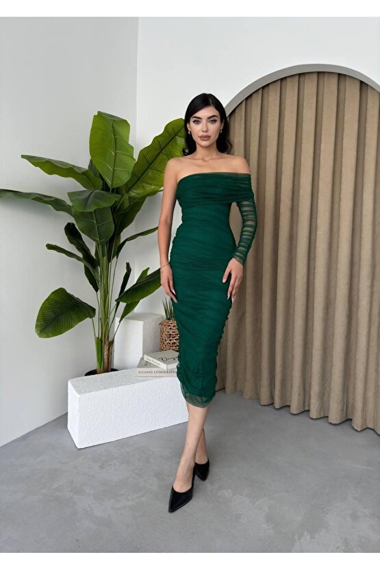 Polack Tek Omuz Tül Elbise