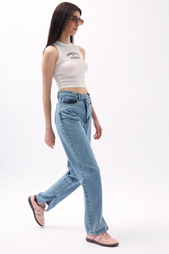munn collection Asimetrik Bel Paça Yırtmaçlı Jean