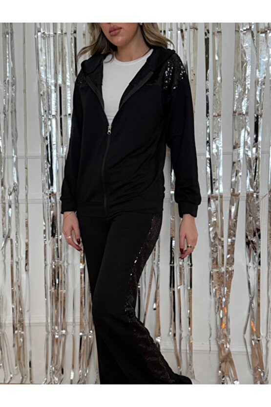 Kadın Yılbaşı özel Iki Iplik Kumaş Pul Ve Fermuar Detaylı Ikili Takım