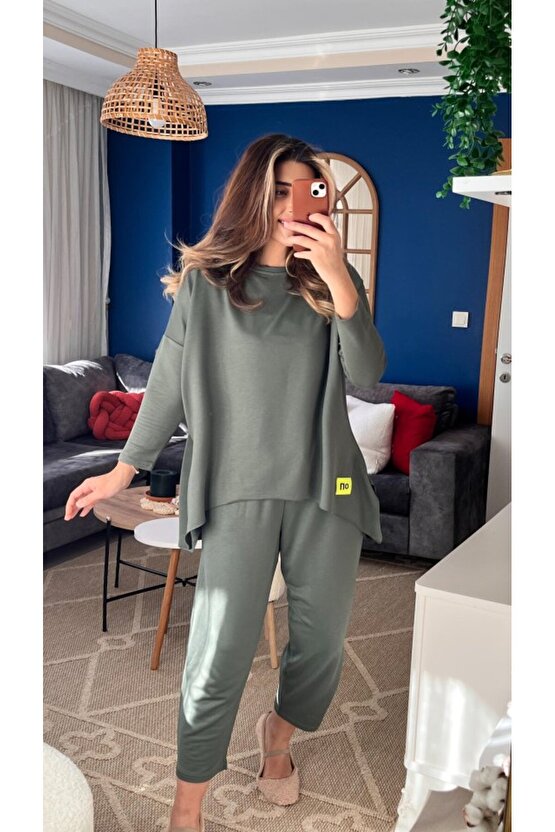 Kadın Iki Iplik Viskon Pamuk Kumaş Arma Detaylı Ikili Takım