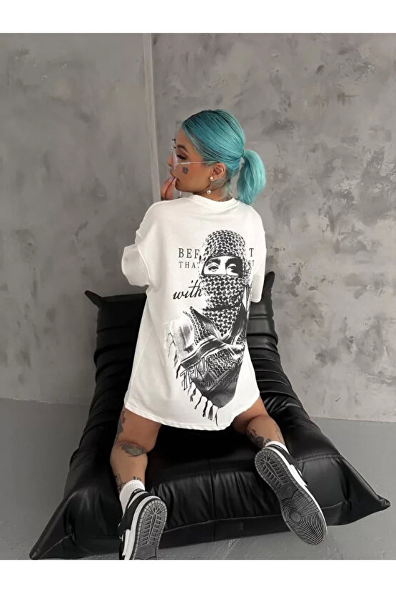MDB Unisex Baskılı Oversize Thirt Beyaz