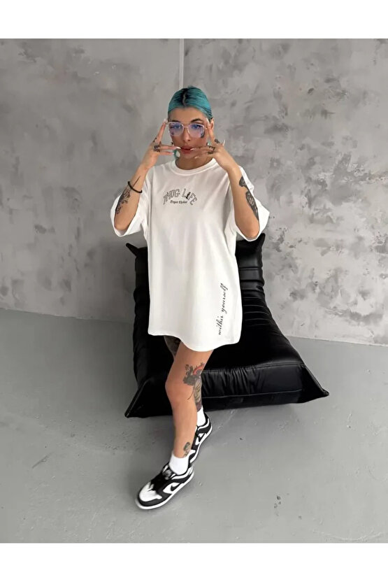 MDB Unisex Baskılı Oversize Thirt Beyaz