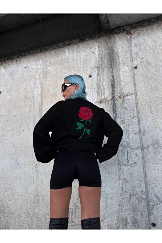 MDB Oversize Üç İplik Bisiklet Yaka Baskılı weathirt iyah