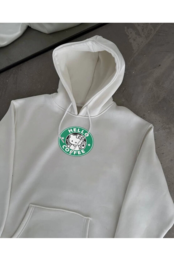 MDB Üç İplik Penye Uzun Kol Kapşonlu weathirt Beyaz