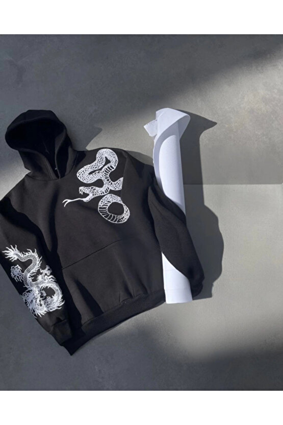 MDB Uzun Kol Kapşonlu Baskılı weathirt iyah