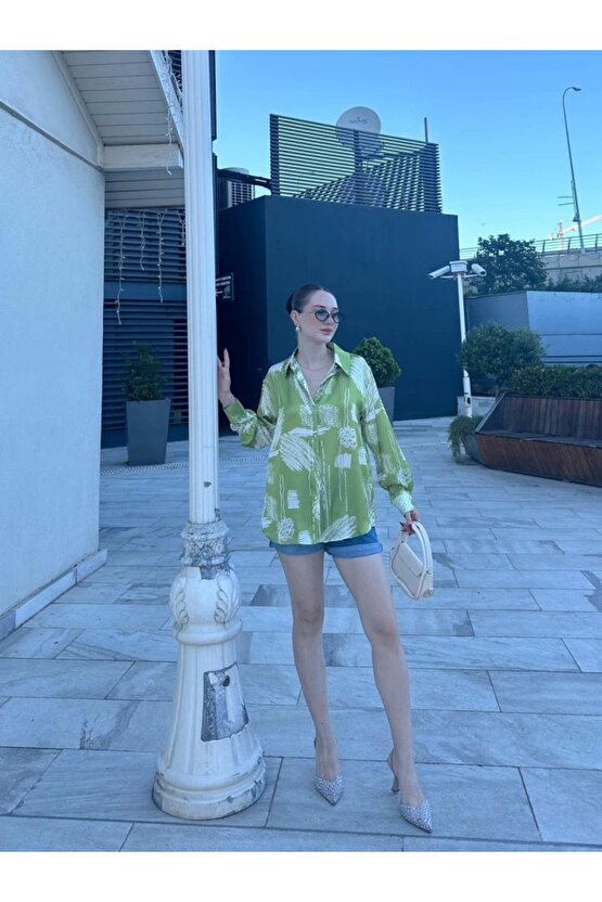 Kadın Uzun Kollu Dijital Baskılı alaş aten Gömlek