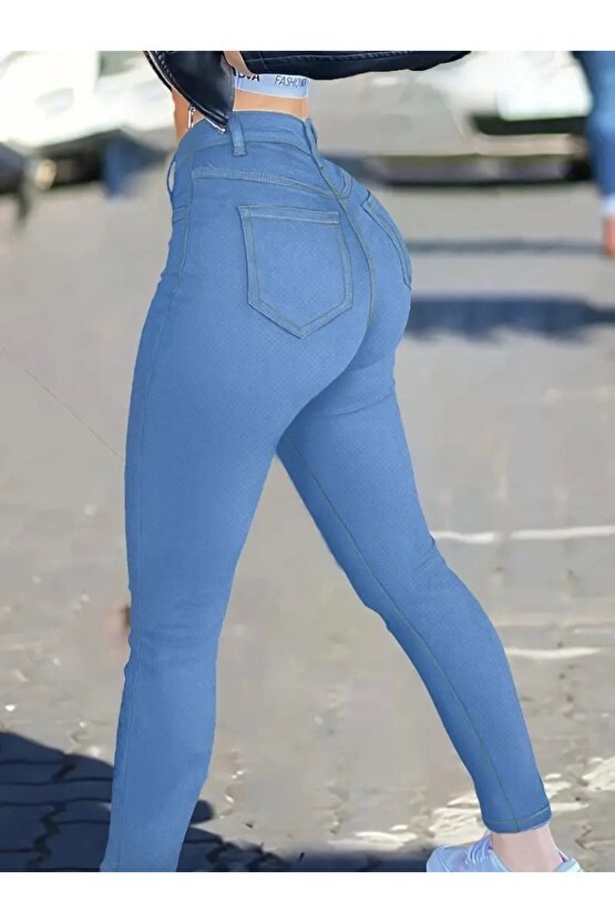 Kadın Yüksek Bel önden Düğmeli Dar Kesim Kot Pantolon