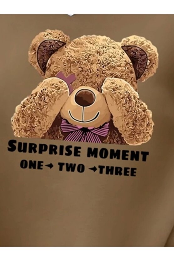 Kadın Uzun Kollu Bisiklet Yaka Ayıcık Desenli Viskon Iki Iplik Bluz