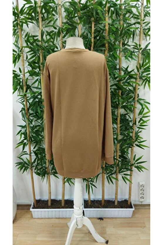 Kadın Uzun Kollu Bisiklet Yaka Kalp Desenli Kısa Viskon Elbise