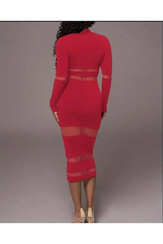 Kadın şerit Transparan Detay Fırsat ürün Midi Boy Elbise