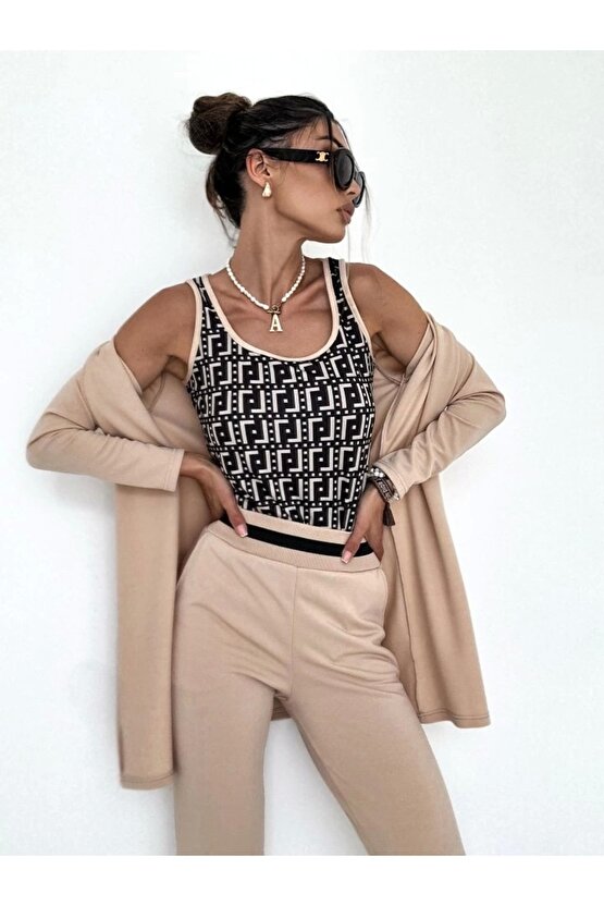 Kadın Uzun Kollu Krep üçlü Takım