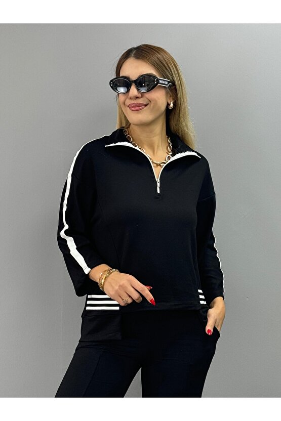 Kadın Polo Yaka Paça Yırtmaçlı Ribanalı İkili Takım