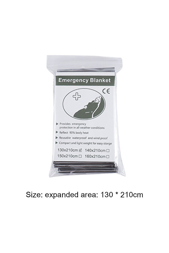130x210cm Folyo Mylar Termal Battaniye Vücut Isısını Korur Acil Termal Battaniye Gümüş Folyo Boş...