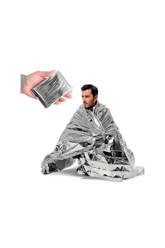 130x210cm Folyo Mylar Termal Battaniye Vücut Isısını Korur Acil Termal Battaniye Gümüş Folyo Boş...