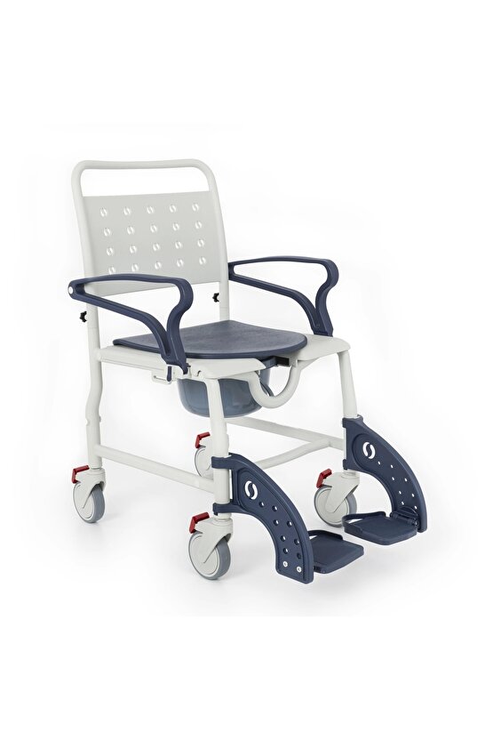 Banyo ve Tuvalet Sandalyesi Lacivert | Plastik Gövde, Lazımlıklı, Frenli Teker DM-8088A