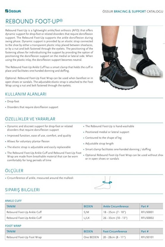 ÖSSUR Ribaund Foot-Up Düşük Ayak Bilekliği Small Medium Ayak Bileği 18-25 Cm