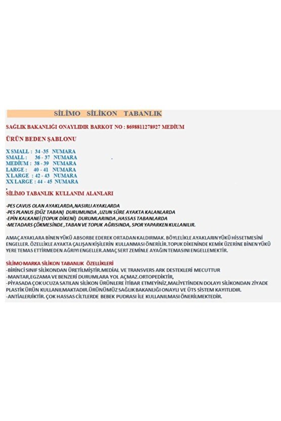 Tam Ortopedik Anatomik Silikon Ayakkabı Tabanlığı Topuk Dikeni Tabanlık