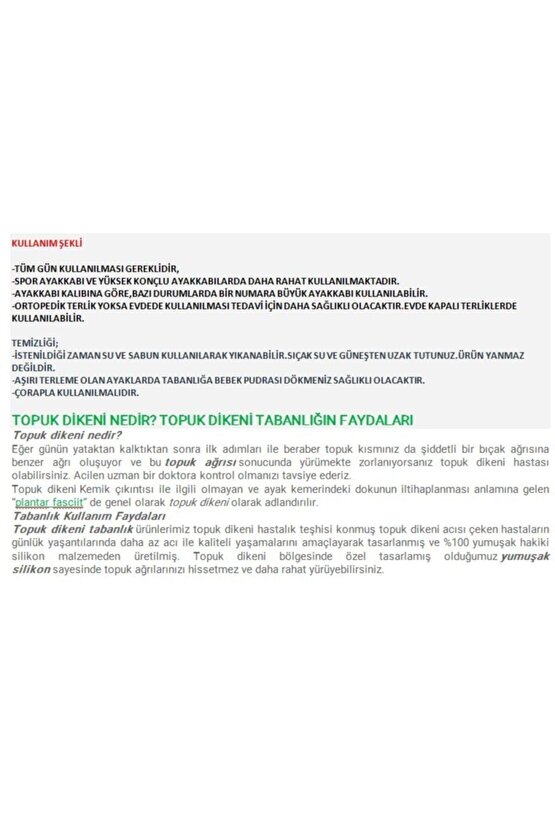 Tam Ortopedik Anatomik Silikon Ayakkabı Tabanlığı Topuk Dikeni Tabanlık