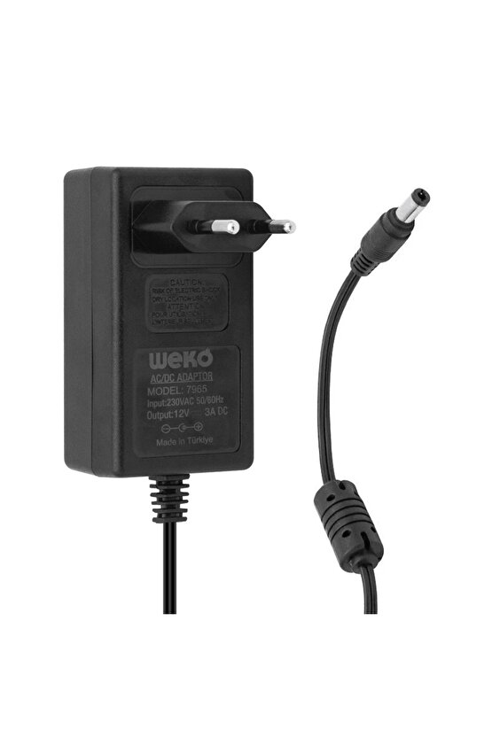 12 Volt - 3 Amper - 36 Watt 5.5*2.5 Uçlu Plastik Kasa Priz Tip Adaptör Kutulu Yerli Üretim (4887)