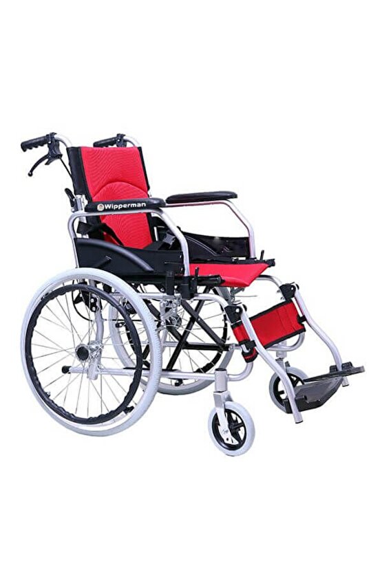W 203 Refakatçi Katlanabilir Büyük Teker Frenli Tekerlekli Sandalye Kırmızı