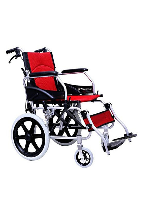 W 206 Refakatçi Frenli Katlanabilir Tekerlekli Sandalye Kırmızı Renkli