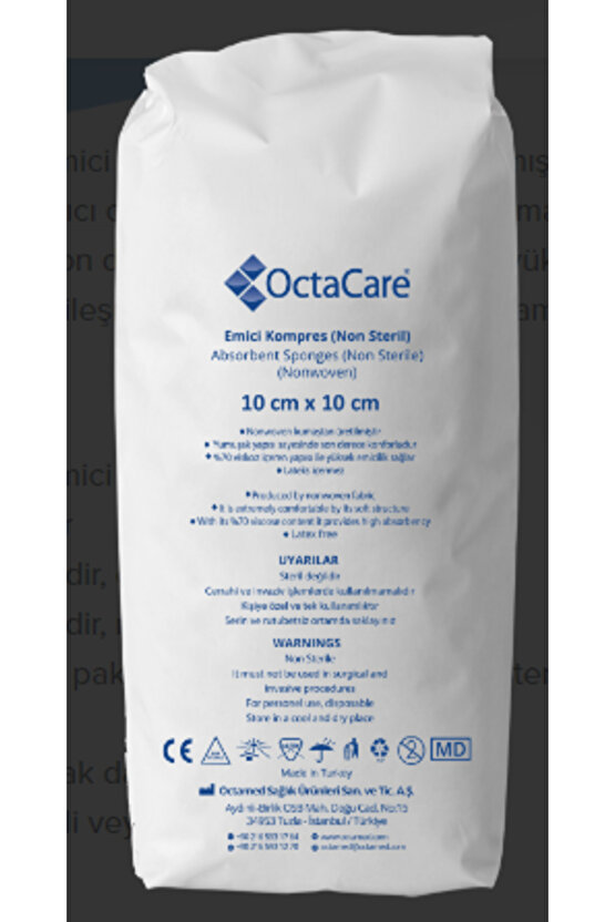 OctaCare Emici Kompres 4 Kat Non Steril 10cm x 10cm 200 Adet