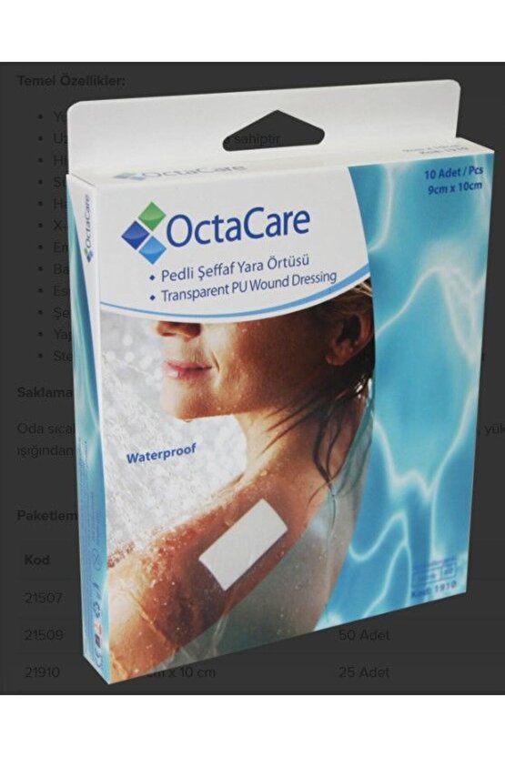 Su Geçirmez Şeffaf Pu Film Yara Örtüsü (Sezeryan Bandı) Octamed 5 ADET 9CMX10CM