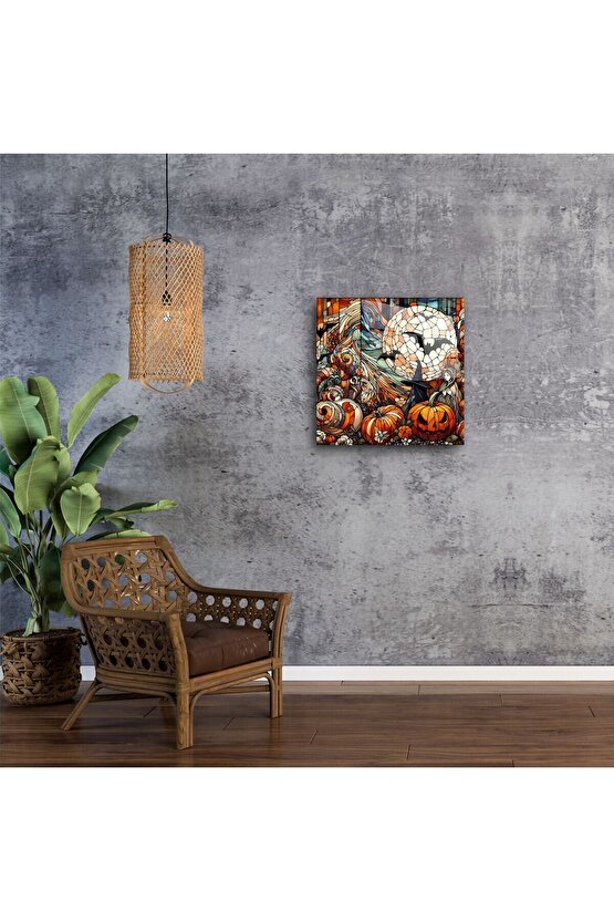 El Yapımı Renkli Vitray Balkabağı Duvar Sanatı