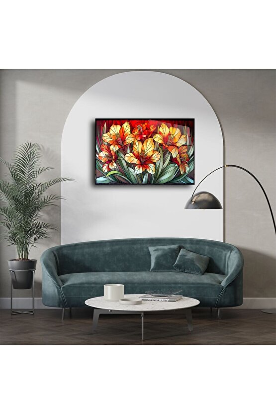 Cam Tablo Çiçek Desenli Duvar Sanatı