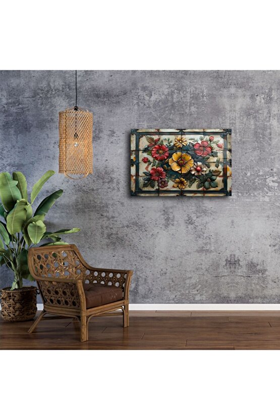 Renkli Cam Mozaik Çiçek Tablo