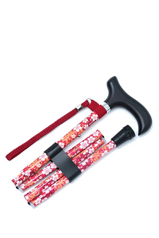 MF606 Katlanır Baston B044-8231 Kırmızı Çiçekli