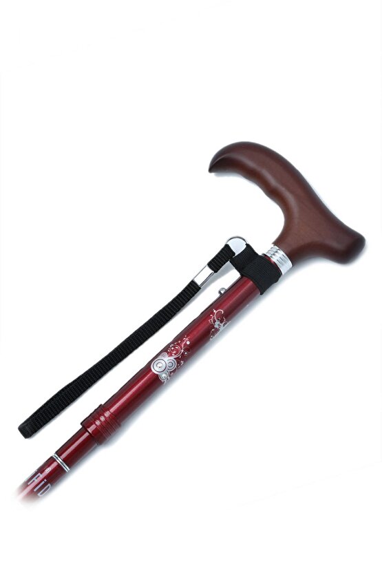 606SAW Taşlı Katlanır Baston 9030-1 Bordo Desenli