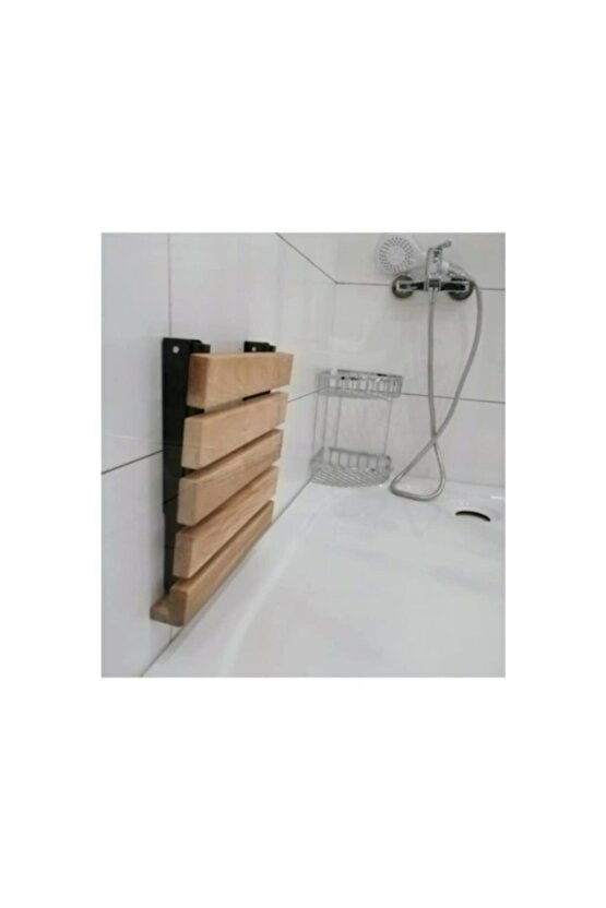 Meşe Rengi Ahşap Katlanır Duvara Monte Duş Taburesi Meşe 32x37,5