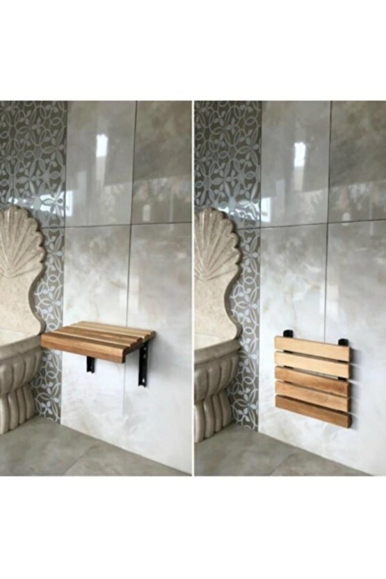Katlanır Duş Taburesi - Doğal Ahşap Katlanır Banyo Oturağı