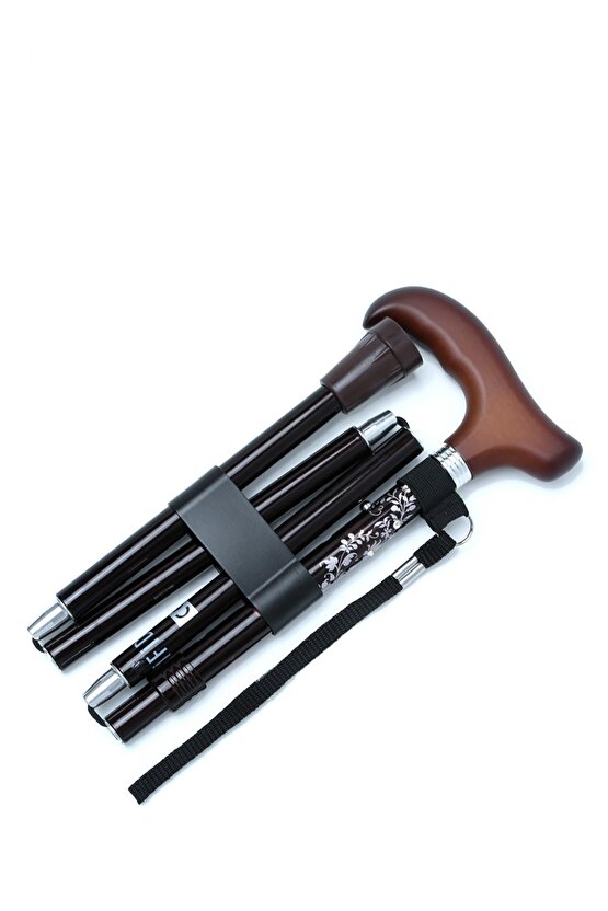 606SAW Taşlı Katlanır Baston 9032-4 Siyah Desenli