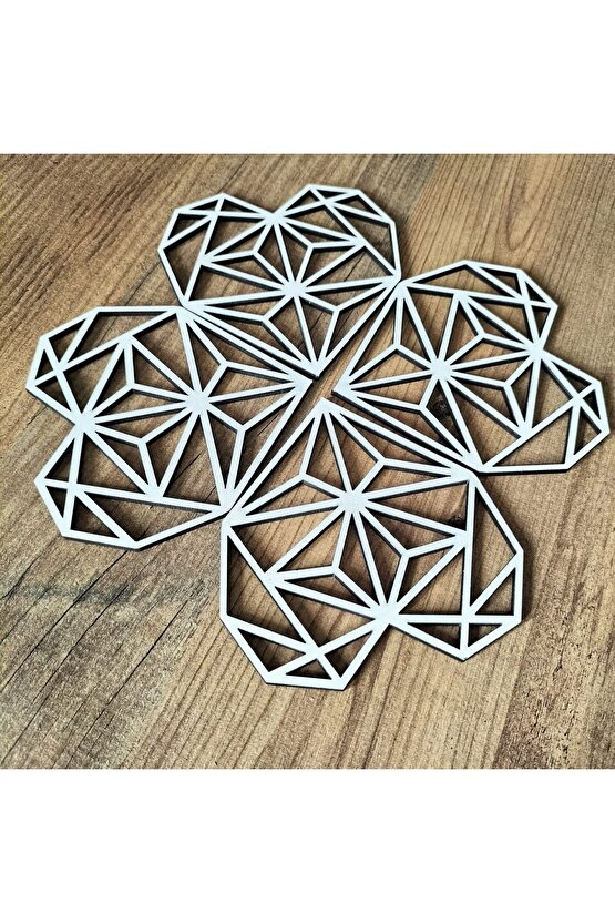 Dekoratif Kalpli Beyaz Ahşap Sunumluk Bardak Altlığı 10x10cm 4 Adet