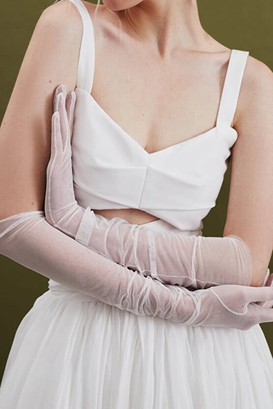 Yeni Sezon Eldiven Beyaz Transparan Tül Gelinlik Eldiveni Kostüm Aksesuarı – Gelin Aksesuarı