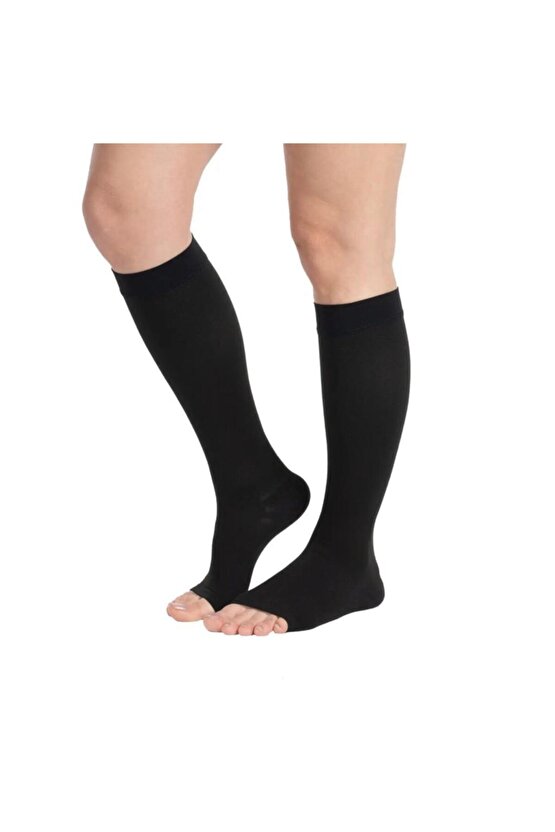 Ccl2 Diz Altı Burnu Açık Çorap Siyah