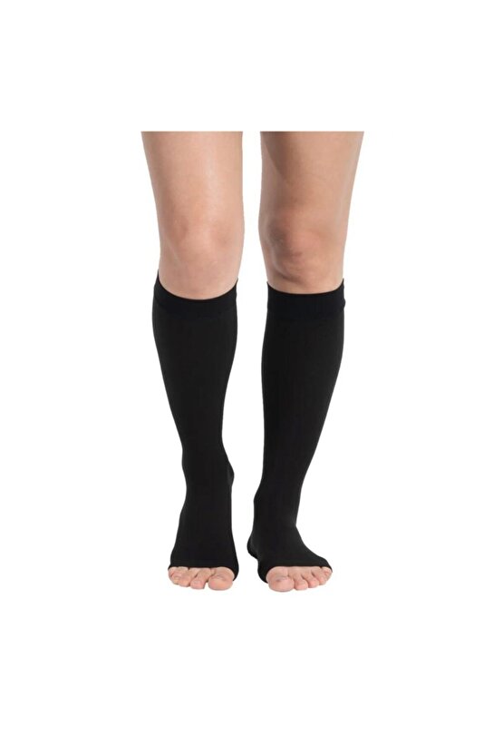 Ccl2 Diz Altı Burnu Açık Çorap Siyah