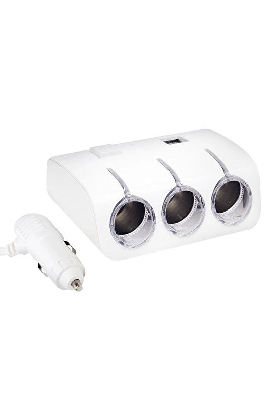 Pm-18952 12v24v Çift Usbli 3lü Oto Çakmak Çoklayıcı