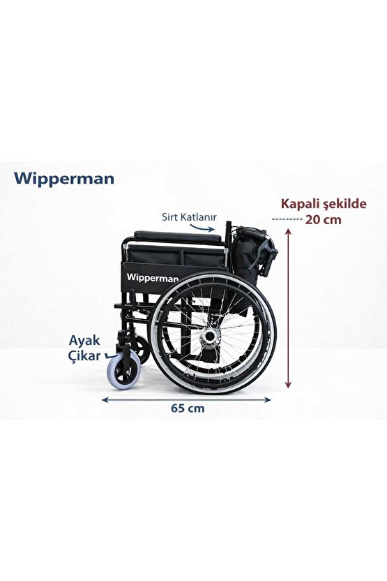 Wipperman marka İTHAL Refakatçi frenli Standart Manuel Tekerlekli Sandalye