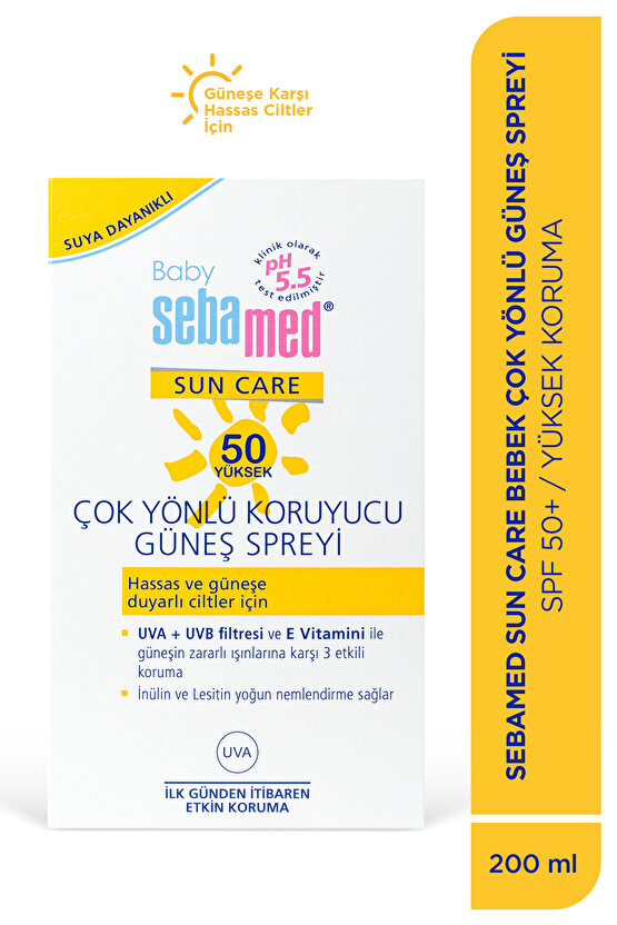Baby SPF 50+%98 UVA Korumalı UVB Filtreli Çok Yönlü Koruyucu Bebek Güneş Spreyi 200 ml