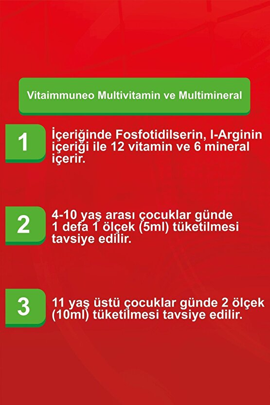 Vitaimmuneo Multivitamin Ve Multimineral Içeren Şurup 150 ml
