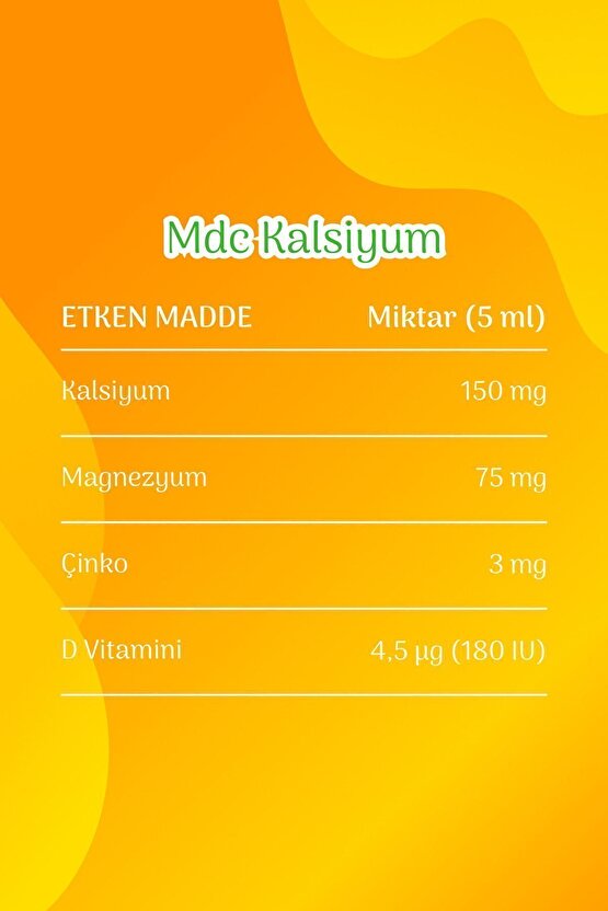 Kalsiyum Magnezyum Çinko Vitamin D 150 ml