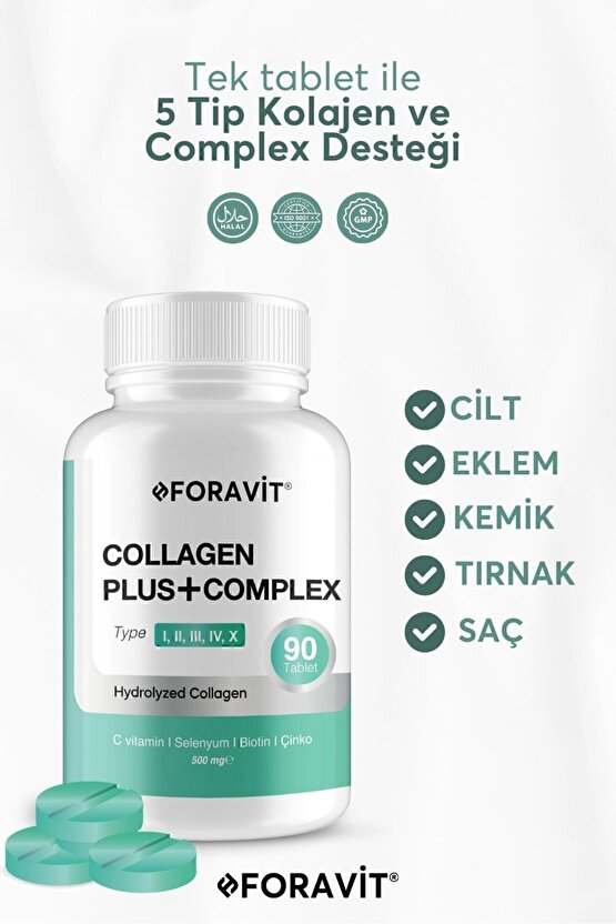 5 Tip Kolajen Tip 1, Tip 2, Tip 3, Tip 5 ,tip 10, ( Selenyum , C Vitamini Ve Çinko ) 90 Tablet