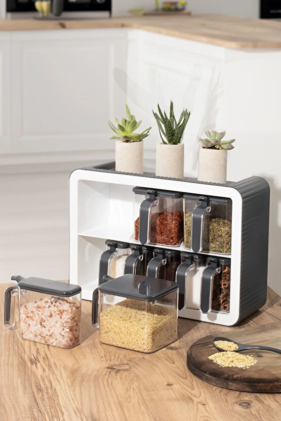 Baharatlık Takımı 9lu Standlı Kendinden Yapışkanlı Kaşıklı