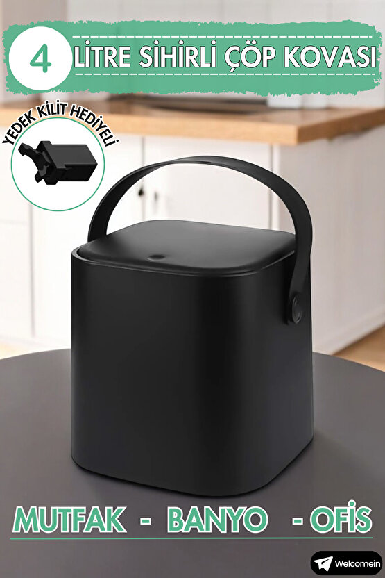 4 Litre Sihirli Çöp Kovası Tutma Saplı İç Kovalı Tezgah Üstü Mutfak Banyo Ofis Çöp Kovası