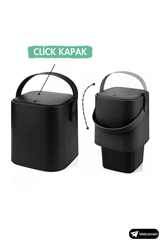 4 Litre Sihirli Çöp Kovası Tutma Saplı İç Kovalı Tezgah Üstü Mutfak Banyo Ofis Çöp Kovası