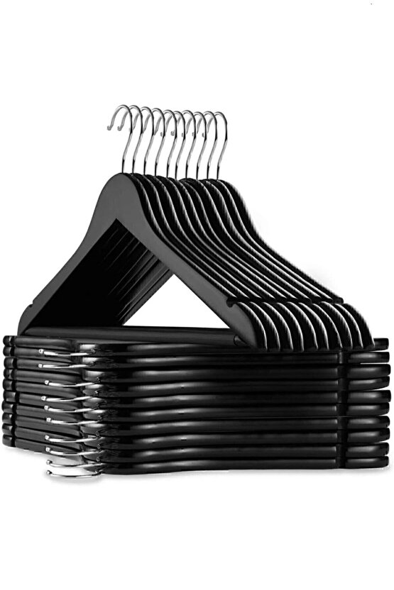 12 Adet Ahşap Görünümlü A Kalite Plastik Elbise Askısı